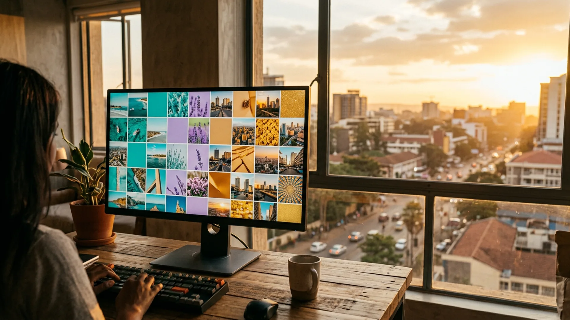 Social media content grids displayed on a monitor — Still Moving portfolio